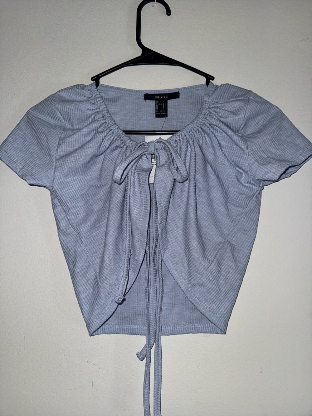Forever 21 Light Blue Ribbed Tie-Front Crop Top